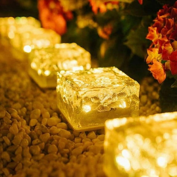 Epicgadget Solar Ice Cube Shaped Light, 4x4x2.15 Inch Ice Cube Shaped Brick Warm White Outdoor Solar Garden Decorative Lights for Walkway Pathway Backyard Christmas Decoration Parties (4 Pieces)