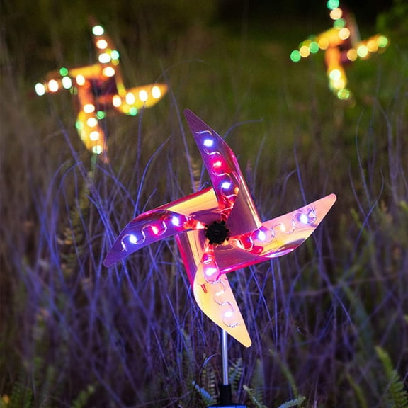Epicgadget Solar Wind 2 Pieces Solar Powered Color Changing LED Wind Sculpture & Spinner