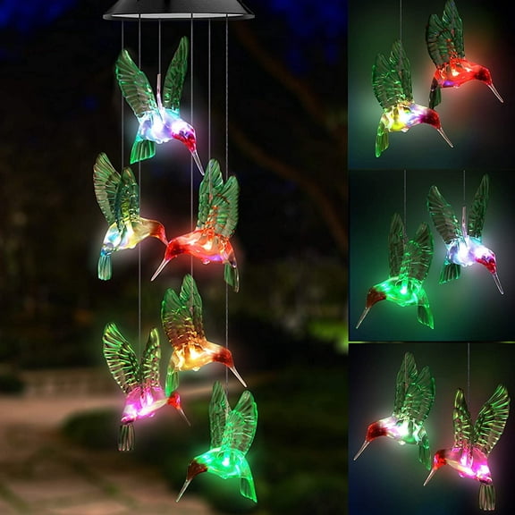 Epicgadget Solar Wind Chime Light, Solar Light Color Changing Outdoor Decorative Lights Pathway Decoration (Green Hummingbird)