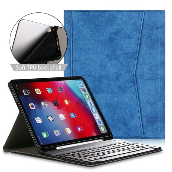 Epicgadget iPad Air (4th generation) / iPad Pro 11-inch Case with Keyboard, PU Leather Flip Folio Stand Cover with Wireless Keyboard for Apple iPad Air 4 10.9" and iPad Pro 11" Tablet (Navy Blue)