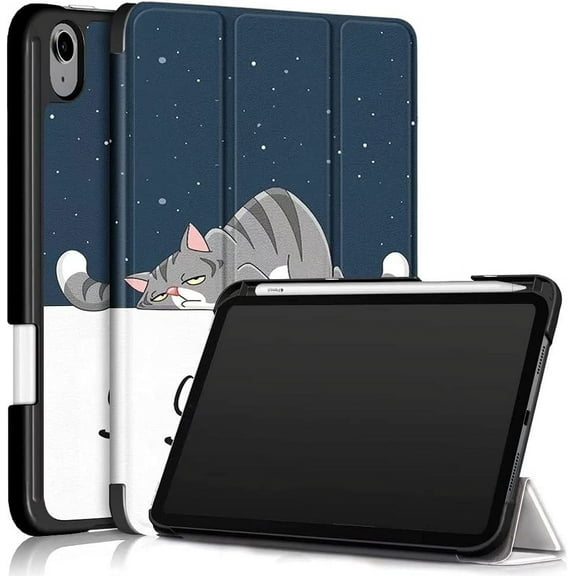 Epicgadget iPad Mini 6 Case (8.3-Inch, 2021 Model) with Pencil Holder [Support 2nd Gen Apple Pencil Charging] Magnetic Auto Wake/Sleep Cover Trifold Stand Case for iPad Mini 6th Generation (Lazy Cat)