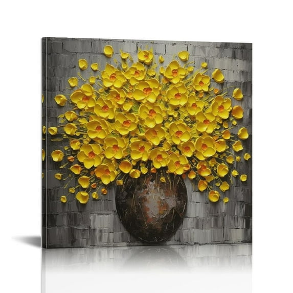 Epicler 16x16in Hand-Painted 3D Yellow Flower Art Oil Painting, Modern Flower Canvas Wall Painting, Contemporary Abstract Canvas Oil Painting Home Wall Decoration