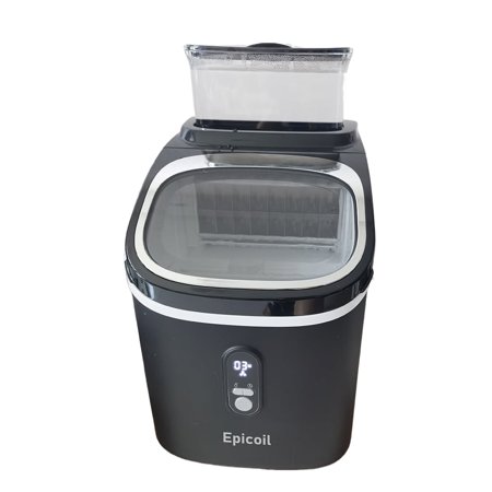 Epicoil Ice cube making machines, 34Lbs/24H, Pebble Portable Ice Machine with Ice Scoop, Self-Cleaning, One-Click Operation, for Kitchen,Office Stainless Steel
