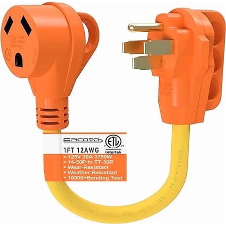 Epicord 50Amps Male to 30Amps Female Dogbone Adapter RV Electrical Converter Cord Cable-Orange