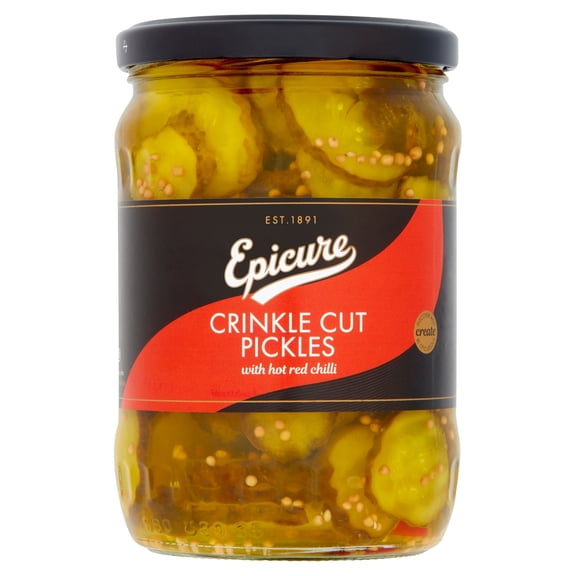 Epicure Crinkle Cut Pickles +Hot Red Chilli 530G, Imported from Britain