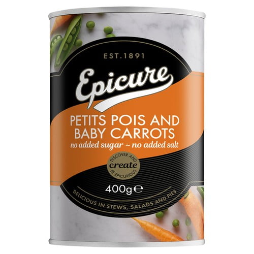 Epicure Petit Pois & Whole Baby Carrots in Water 400g, British Import (Pack of 3)
