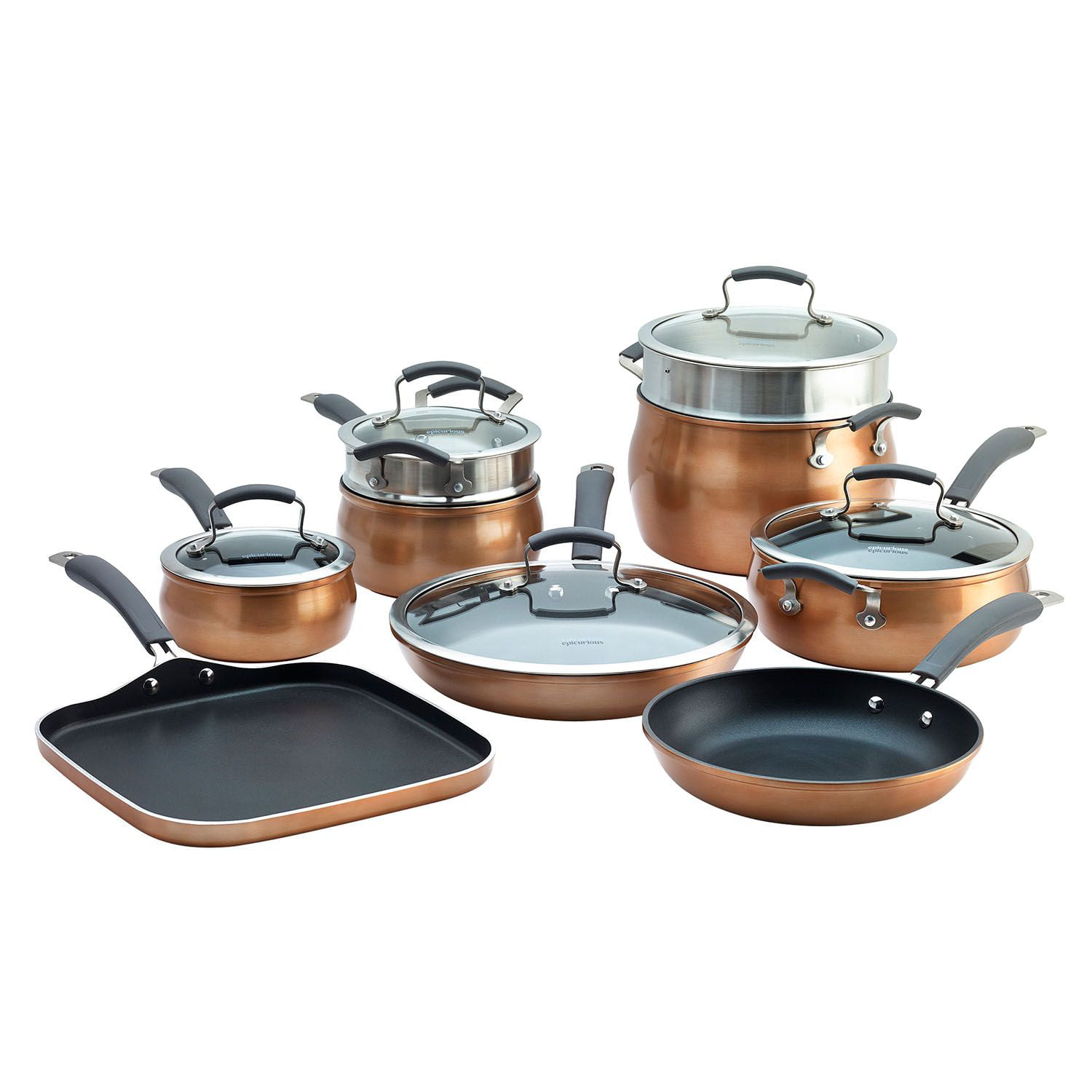 Real Copper Pot & Pan Copper Bronze Stainless Steel Interior Set of 14  Pieces 