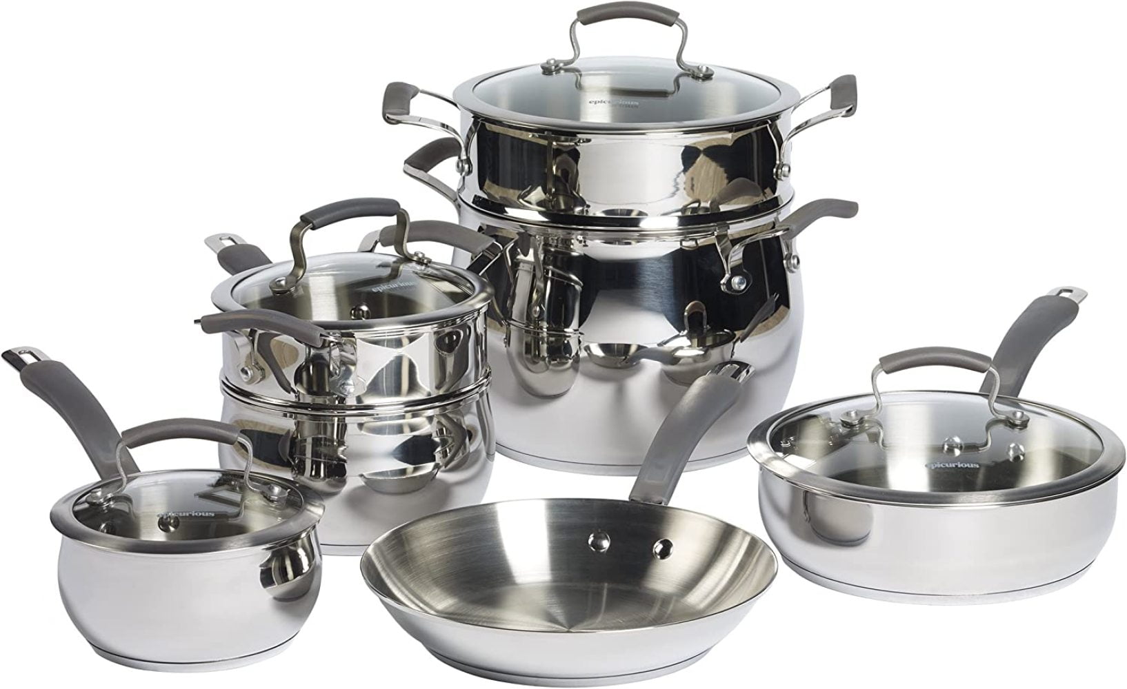 Epicurious Cookware Classic Collection- Induction Dishwasher Safe Oven  Safe, 11 Piece Stainless Steel Cookware Set