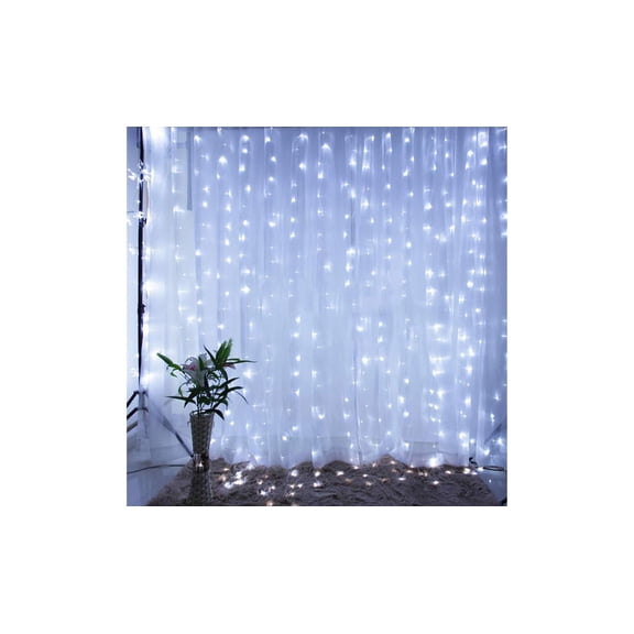 Epidgadget Window Curtain String Lights, 300 LED USB Powered Copper Wire String Light with Remote Control for Wedding Party Home Garden Bedroom Christmas Wall Decorations (Cool White)