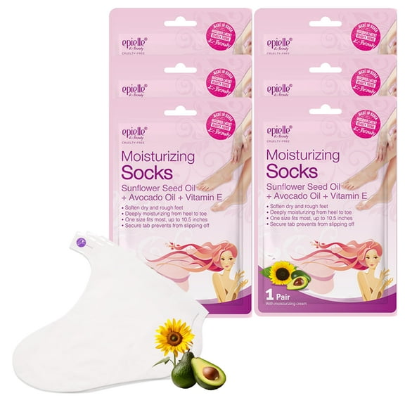 Epielle Moisturizing Foot Masks 6 Pairs, Deep Moisturizing Socks for Dry Feet & Cracked Heels, Relieve and Soften with Sunflower Seed Oil & Avocado Oil, Korean Skin Care, Spa Self Care Gifts for Wome