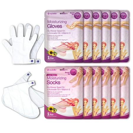 Epielle Moisturizing Hand & Foot Masks (Glove & Socks 12pk) for Dry Hand, Dry & Cracked heel Spa Masks Sunflower Seed Oil + Avocado Oil + Vitamin E | Valentine's Day Gifts | Skincare Gifts | Skincare
