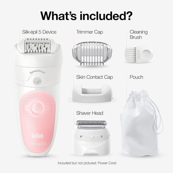 Epilator Silk-épil 5 5-620, Hair Removal Device, Epilator for Women, Shaver & Trimmer, Cordless, Rechargeable, Wet & Dry, 6 Piece Set, Holiday Gifts for Women