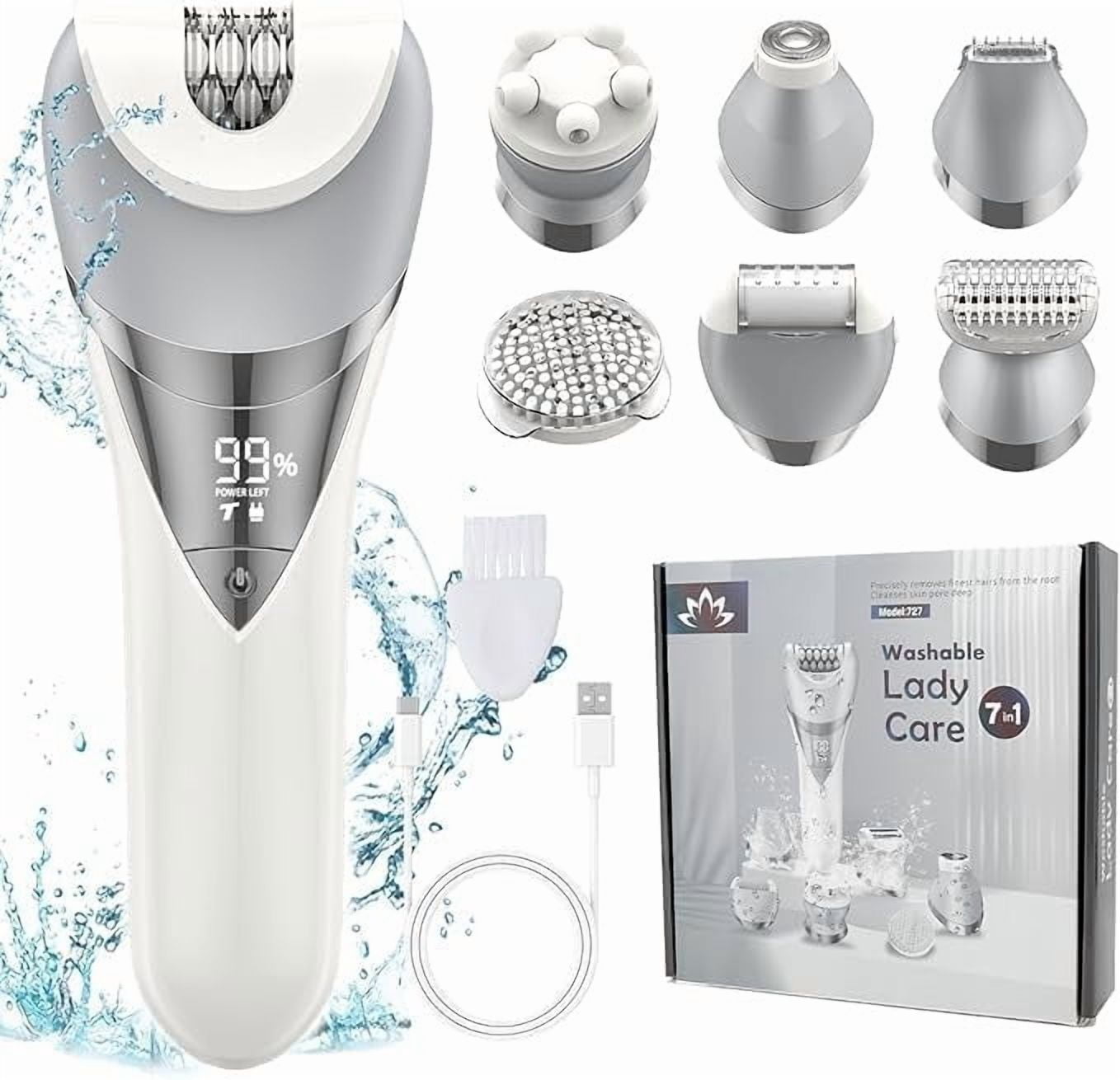 Epilator for Women,7 in 1 Hair Removal Device for Women,Painless Electric Lady Shaver Bikini Trimmer,Cordless Razor Epilator for Bikini Line,Face,Body,IPX6 Waterproof,Rechargeable,2 Speeds