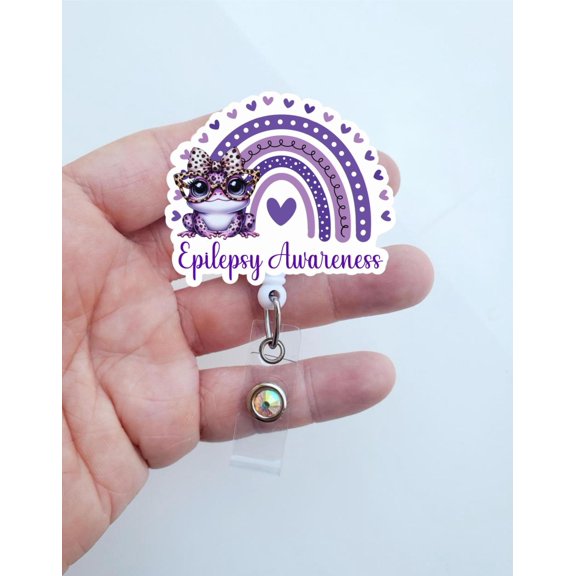 Epilepsy Awareness Badge Reel, Purple Ribbon Nurse Badge Holder, Neurology Nurse Gift, Healthcare Worker ID Holder, Cute Frog Badge Reel