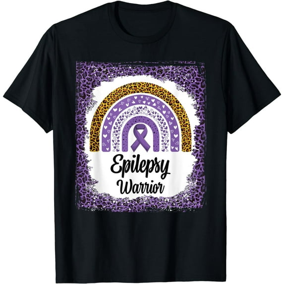 Epilepsy Awareness Bleached Rainbow leopard Purple Ribbon T-Shirt
