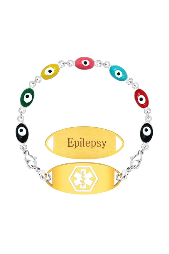Epilepsy Awareness Medical Alert Bracelet for Women Girls, Dainty Evil Eye Beads Chain Bracelet Lucky Protection Bracelets Y3925