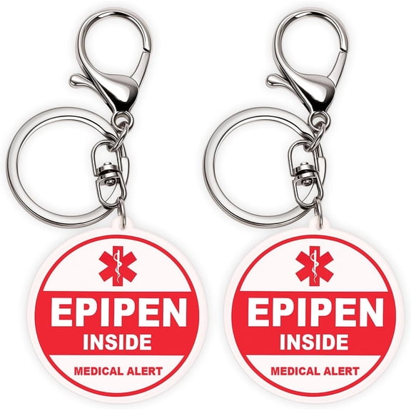 Epipen Tag Keychain, EpiPen Inside Allergy Alert Bag Tag, 2-Piece Set with Double-Sided Print, Helps Locate EpiPen in Emergency