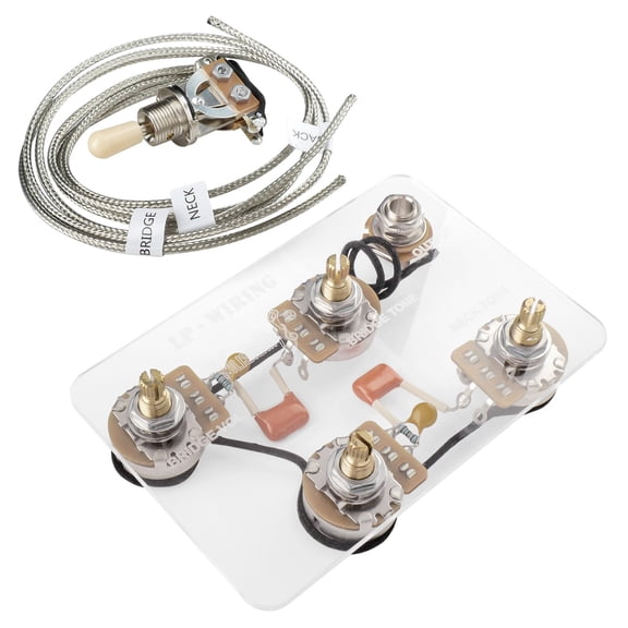 Epiphone LP Style Pre-wired Wiring Harness Kit, Modern 60s PLUS with Treble Bleed, Nickel Switch, Brass Shaft Pots