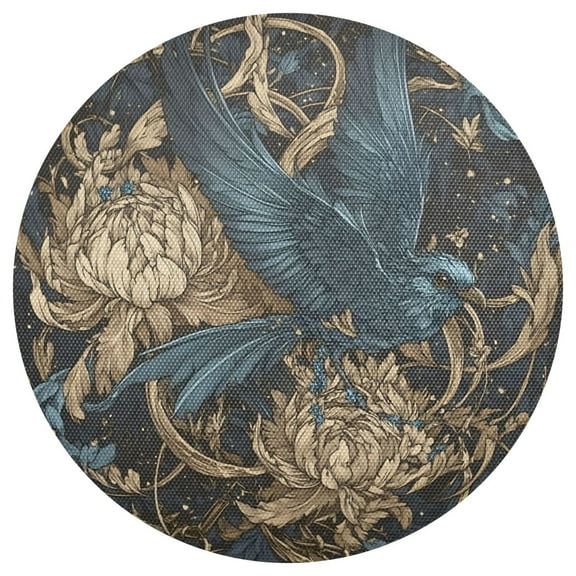 Epiphyllum and Crow 15.4in Diameter PVC Plate Mat, Heat-Resistant and Cuttable, Kitchen Decor