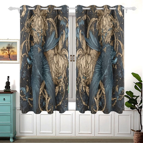 Epiphyllum and Crow 63x55in Window Curtain Panels 63x55in 2-Piece Heavy Duty 80% Light Blocking