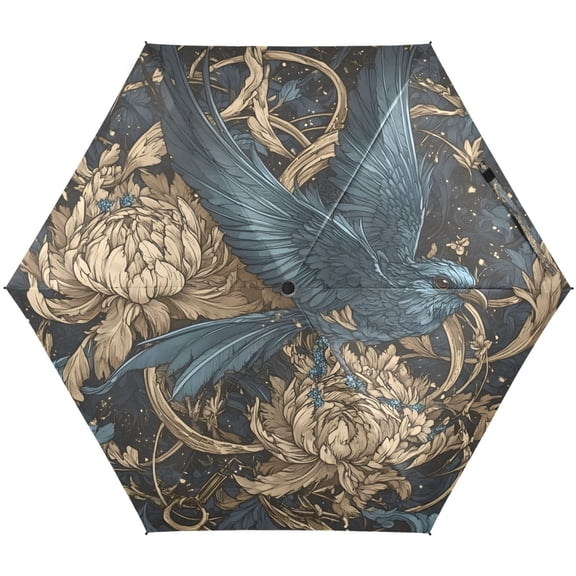 Epiphyllum and Crow Umbrellas for Sun Auto Open Close UV50+ Waterproof 5-Fold Compact Fiberglass Frame