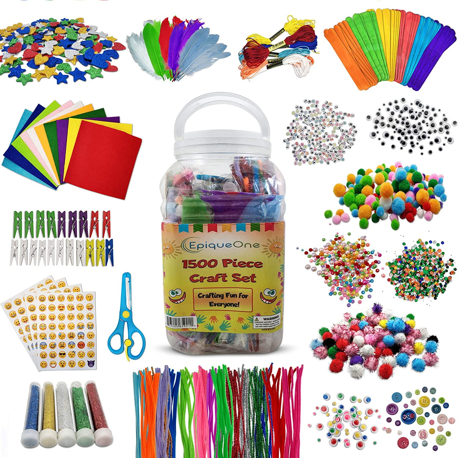 EpiqueOne 1500-Piece Craft Set for Kids – Arts & Crafts Kit for Use at Home  or in School – Bulk Supplies for a Wide Variety of Crafting Projects –  Recommended for Children