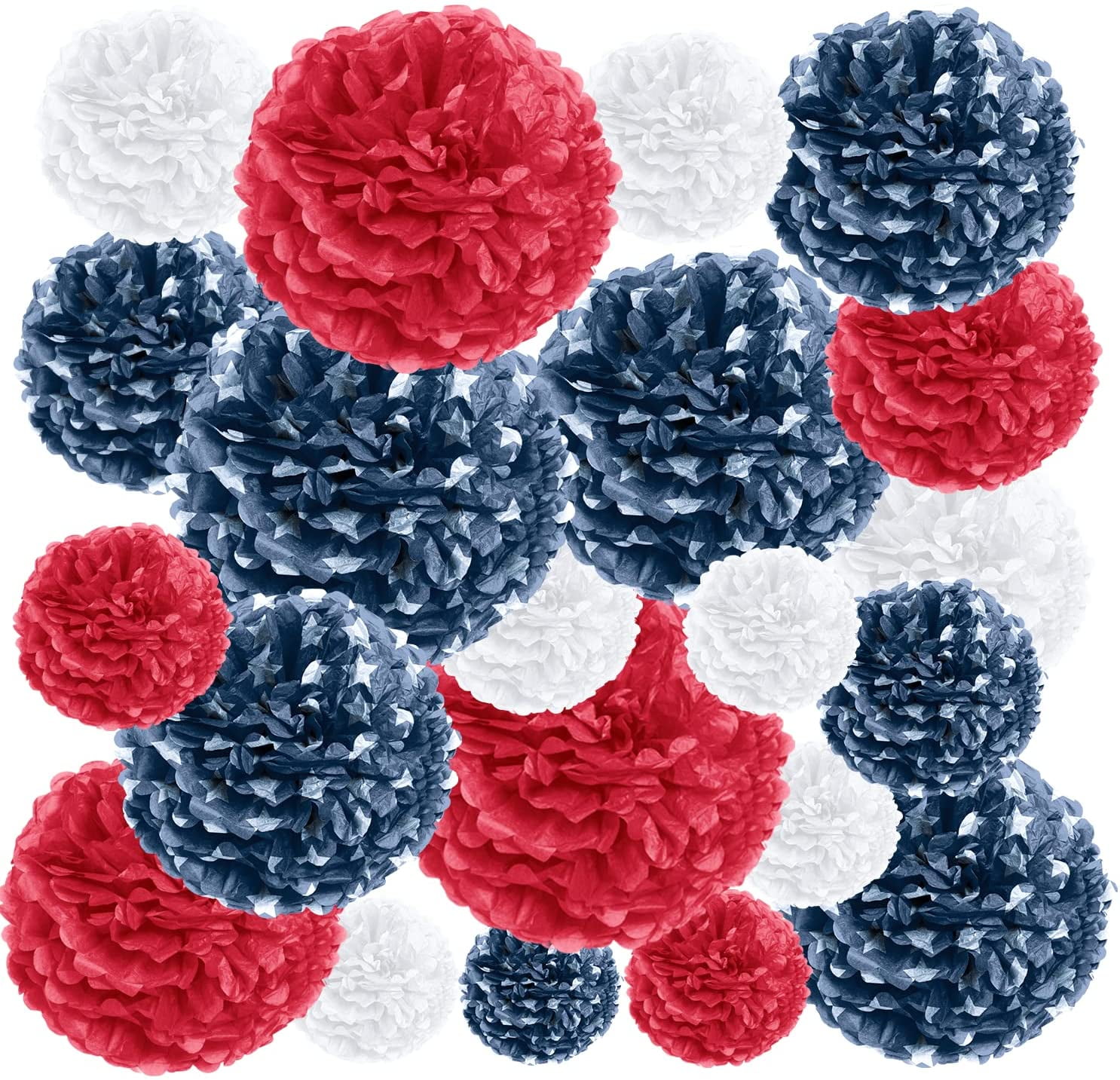 Burgundy Navy Blue Tissue Pom Poms Party Decorations Paper Flowers, 10  Inch, Pack of 18