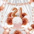 thumbnail image 1 of EpiqueOne – 41 Piece Rose Gold 21st Birthday Party Kit – Rose Gold Happy Birthday Banner & Cake Topper, Circle Garland, Pom Poms, Balloons, Shiny Curtains – Party Decorations for Women, Girls, 1 of 9