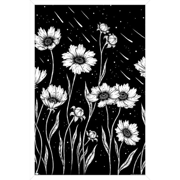 Episodic Drawing - Midnight Golden Waves Wall Poster, 14.725" x 22.375" Framed