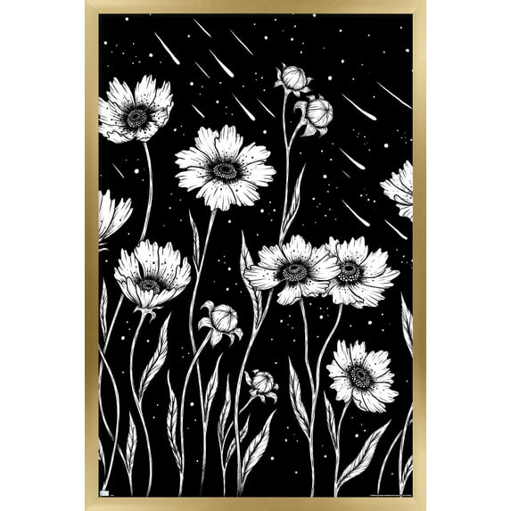 Episodic Drawing - Midnight Golden Waves Wall Poster, 22.375" x 34" Framed