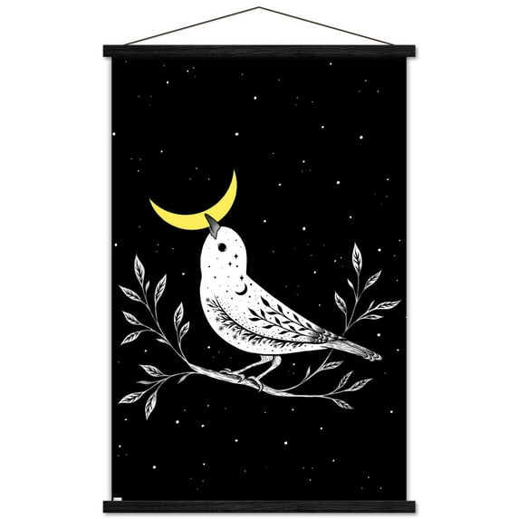 Episodic Drawing - Moon Bird Wall Poster with Magnetic Frame, 22.375" x 34"