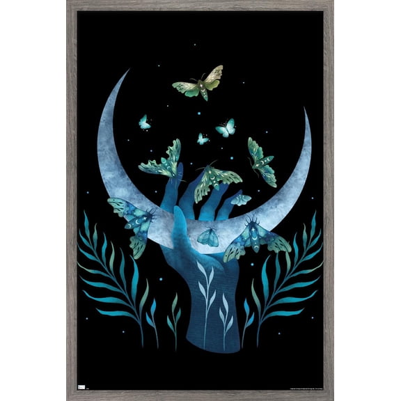 Episodic Drawing - Moth Hand Wall Poster, 14.725" x 22.375" Framed