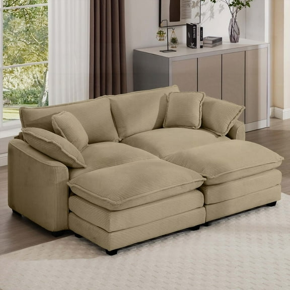Epitome of Comfort | Corduroy Two-Seater Sofa with Footrest