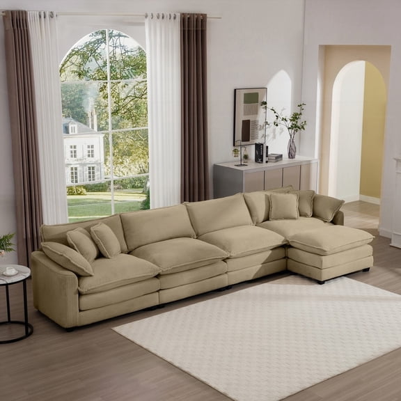 Epitome of Comfort & Style | Corduroy 4 Seater Sofa with Footstool