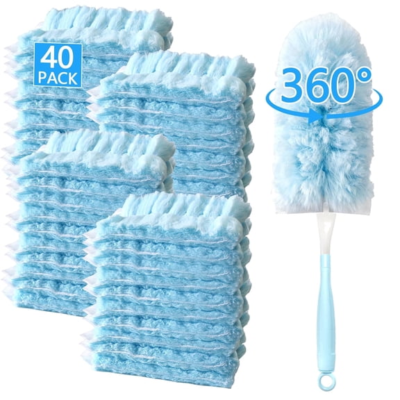 Eplumivor 360° Unscented Disposable for Duster Handle Plastic Duster Refills, Multi-Surface Dust Locking Duster for Home, Blind, Fan, 40 Pack Blue