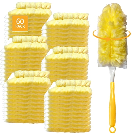 Eplumivor 360° Unscented Disposable for Duster Handle Plastic Duster Refills, Multi-Surface Dust Locking Duster for Home, Blind, Fan, 60 Pack Yellow