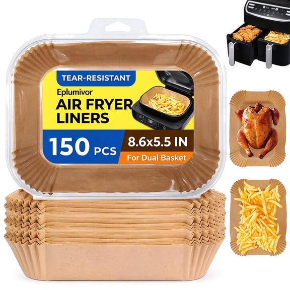 Eplumivor Air Fryer Liners Disposable Square Parchment Paper Heat Resistant Non-Stick 150 Pack 8.6" x 5.5"