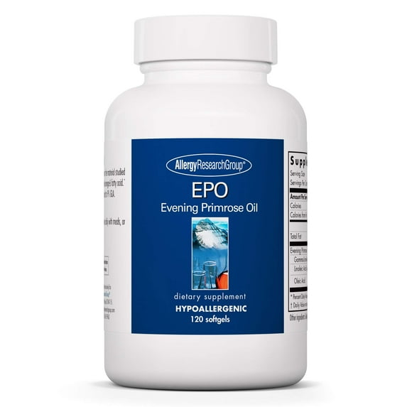 Allergy Research Group EPO - Evening Primrose Oil for Men & Women, For Dry Eyes, Omega-6, GLA Gamma-Linolenic Acid, 500mg Supplement - 120 Count