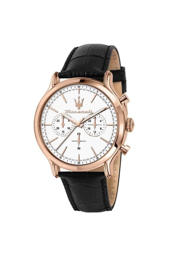 Epoca Chronograph Leather Strap White Dial Quartz 100M Mens Watch, Blue - Adult