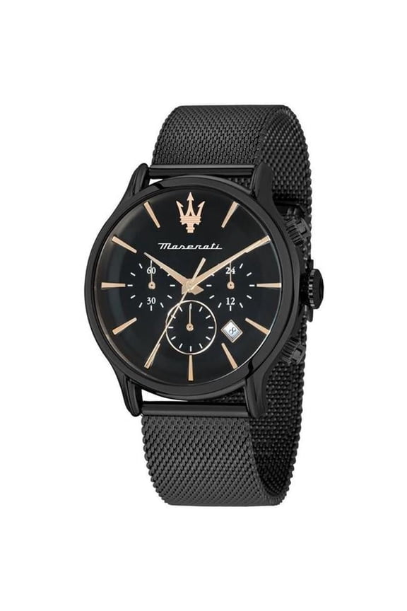 Epoca Chronograph Stainless Steel Black Dial Quartz 100M Mens Watch, Black - Adult