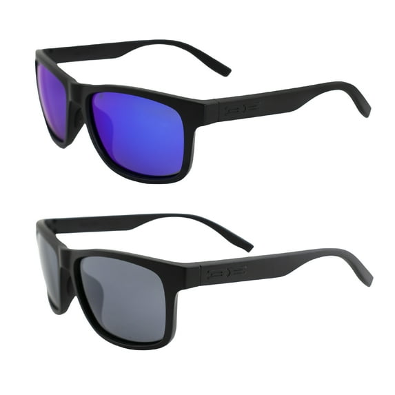 Epoch Delta 2 Watersports Fishing Sunglasses Black Frame with Polarized Super-Hydrophobic Blue Mirror & Smoke Lenses