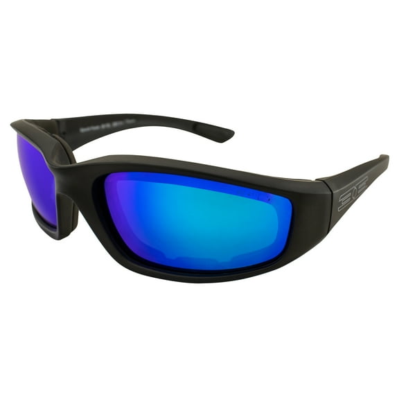 Epoch Eyewear Foam Padded Motorcycle Sunglasses Riding Glasses Z87+ Safety Glasses (Black-Blue)