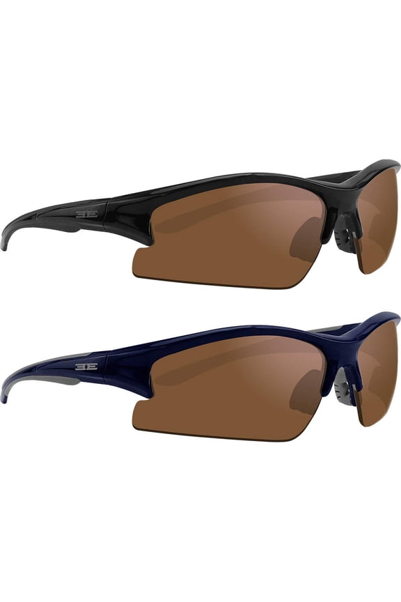 Golf Sport Sunglasses 2 Pair Black w/Amber Lens & Blue w/Amber Lens