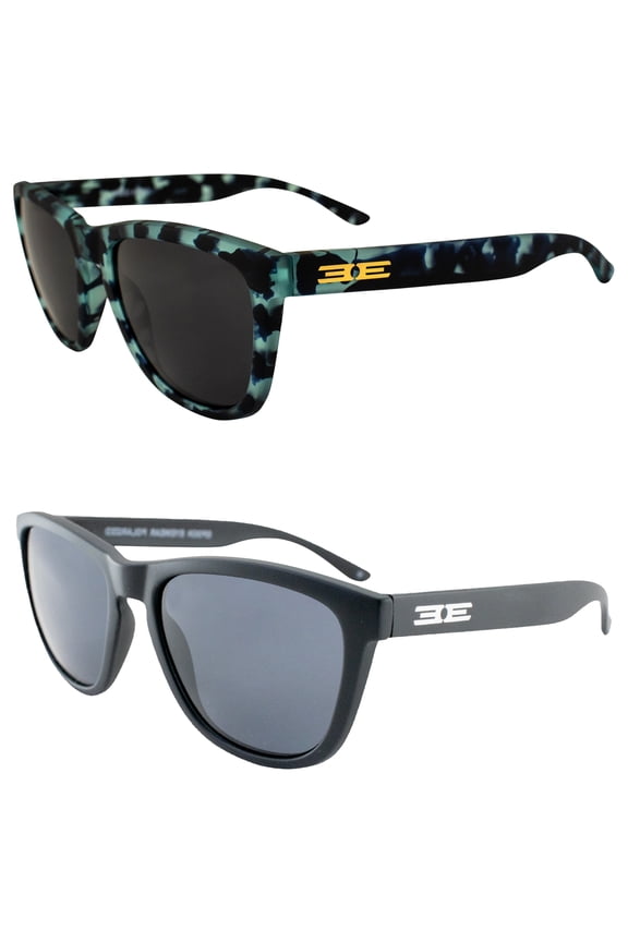 Vibe Polarized Sunglasses Women Men 2 Pairs Blue Demi w/Smoke Flash Mirror Lens & Black w/Smoke Lens