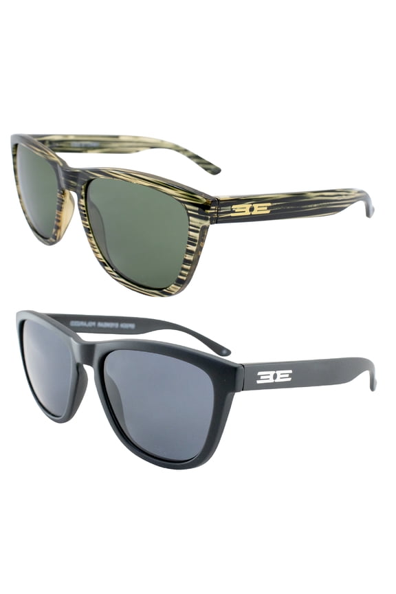 Vibe Polarized Sunglasses Women Men 2 Pairs Green Frame w/Green Mirror Lens & Black Frame w/Smoke Lens