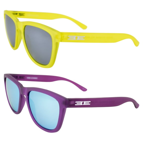 Epoch Eyewear Vibe Polarized Sunglasses Women Men 2 Pairs Neon Yellow w/Silver Mirror Lens & Purple w/Blue Mirror Lens