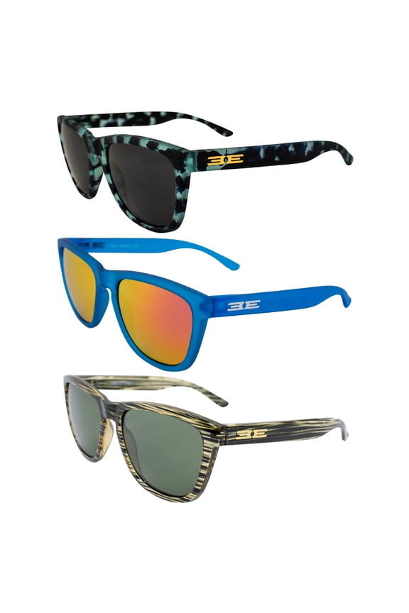 Vibe Polarized Sunglasses Women Men 3 Pairs Blue Demi w/Smoke Flash Mirror Lens Blue w/Pink Mirror Lens & Green w/Green Mirror Lens