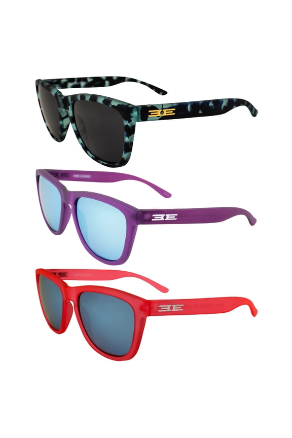 Vibe Polarized Sunglasses Women Men 3 Pairs Blue Demi w/Smoke Flash Mirror Lens Purple & Pink Frames w/Blue Mirror Lenses