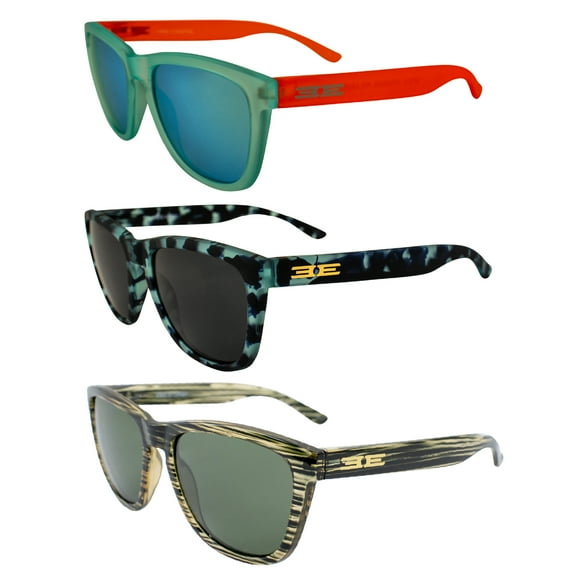 Epoch Eyewear Vibe Polarized Sunglasses Women Men 3 Pairs Blue w/Teal Mirror Lens Blue Demi w/Smoke Flash Mirror Lens & Green w/Green Mirror Lens