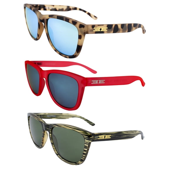Epoch Eyewear Vibe Polarized Sunglasses Women Men 3 Pairs Cream Demi w/Teal Mirror Lens Pink w/Blue Mirror Lens & Green w/Green Mirror Lens